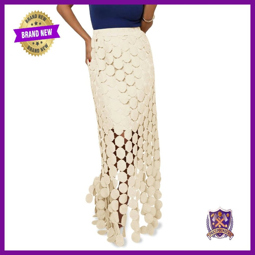 Women's Hollow Out Maxi Skirt High Waisted Boho Fringe Hem Summer